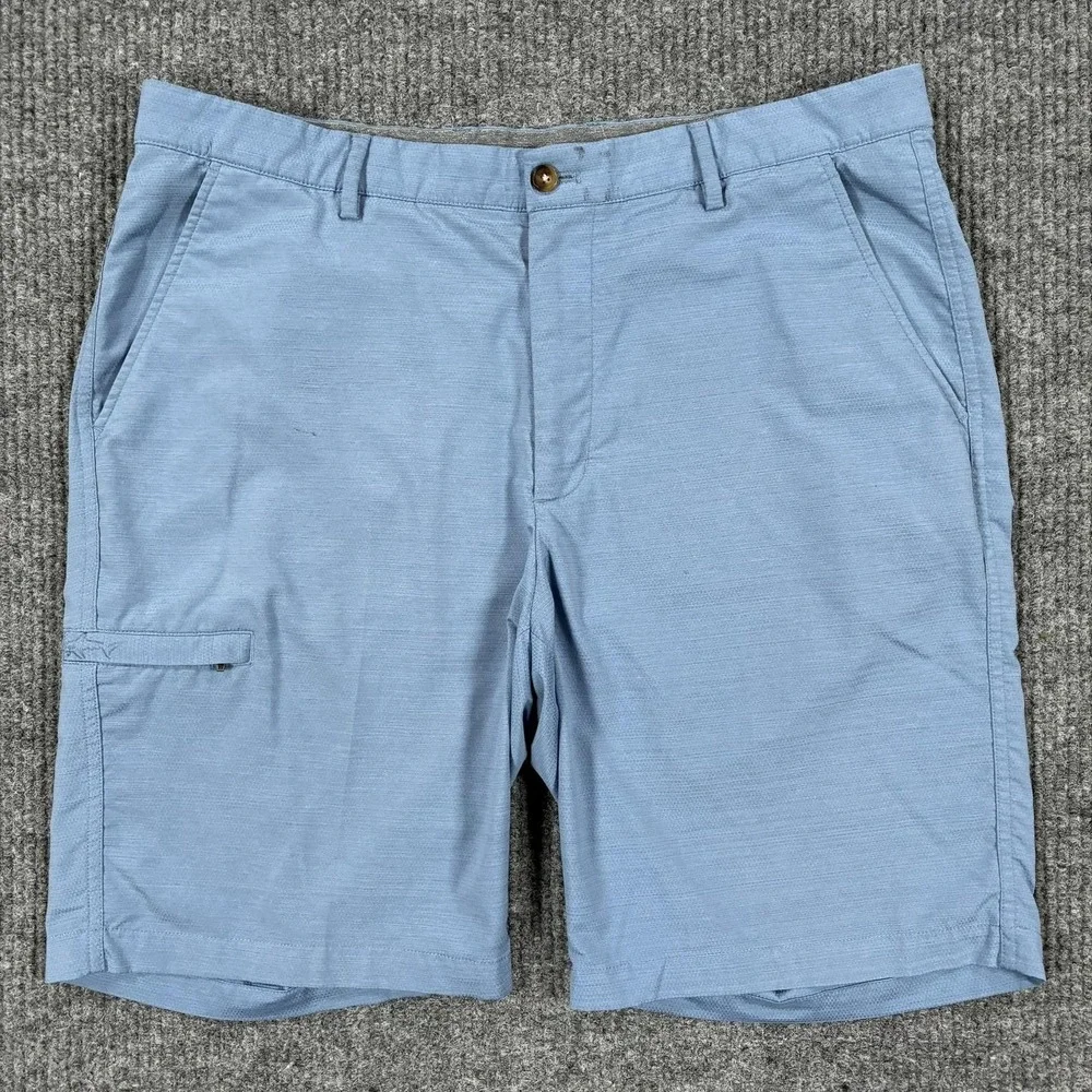 Greg Norman Chino Shorts Mens 36 Blue Stretch Flat Front Casual Summer 9 Inseam